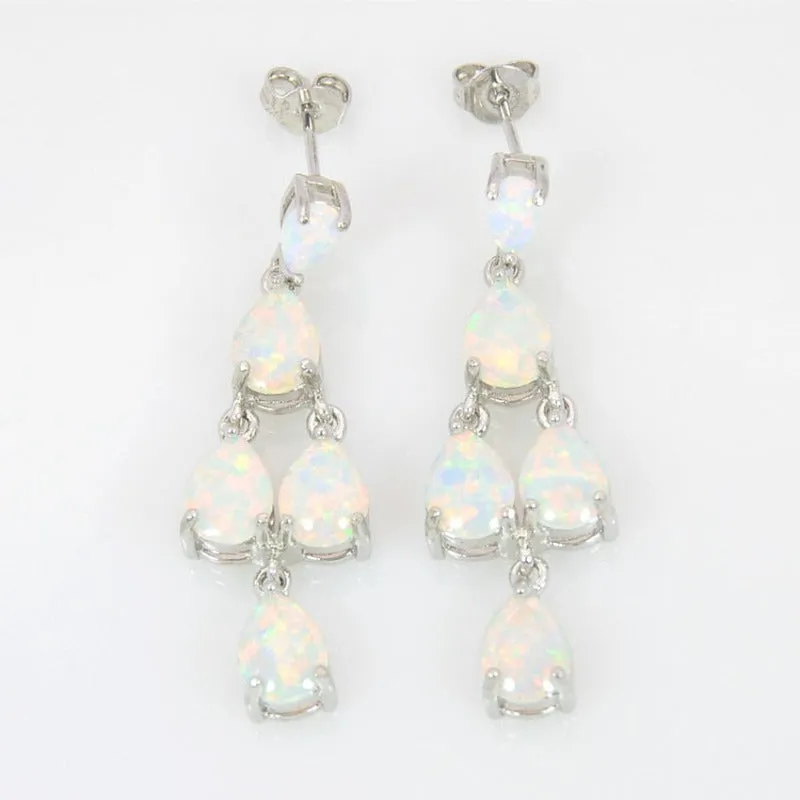 White Fire Opal Jewelry Set Sliver Wedding Bridal For Women Jewelry