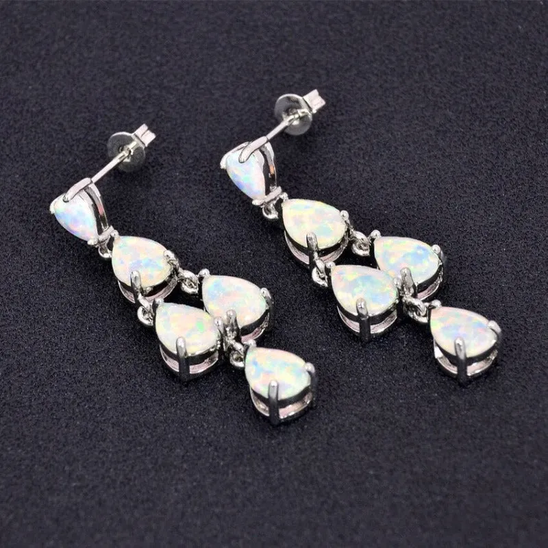 White Fire Opal Jewelry Set Sliver Wedding Bridal For Women Jewelry