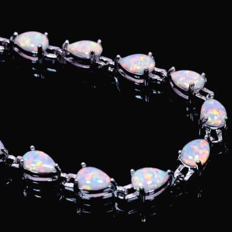 White Fire Opal Jewelry Set Sliver Wedding Bridal For Women Jewelry