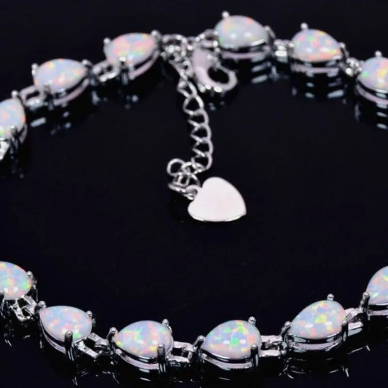 White Fire Opal Jewelry Set Sliver Wedding Bridal For Women Jewelry