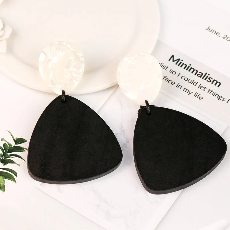 Wooden Triangular Exaggerated Earrings